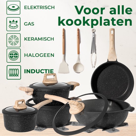 Batterie de Cuisine 14 pièces Antiadhésives en Granit Noir - Tous feux dont induction