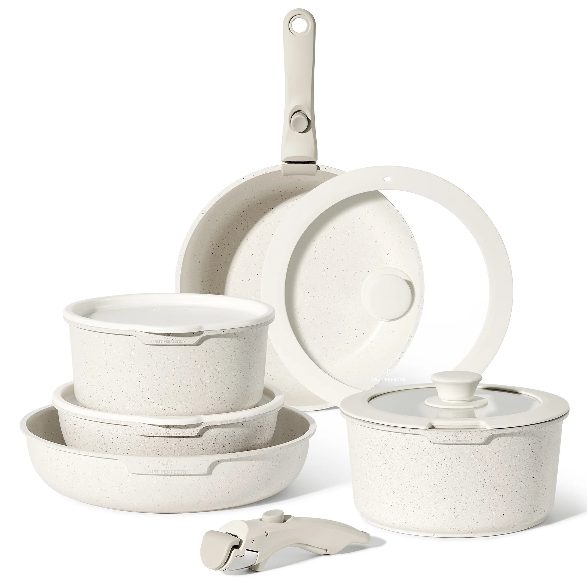 Batterie de cuisine 11 pièces avec poignées amovibles  en Granit Beige - Tous feux dont induction