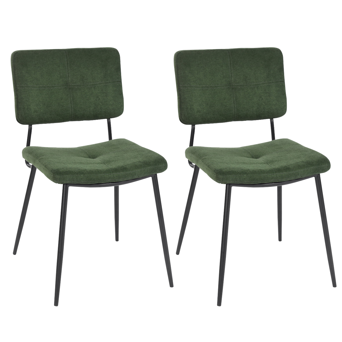 Karomi - Ensemble de 2 chaises de salle à manger industrielles en tissu vert