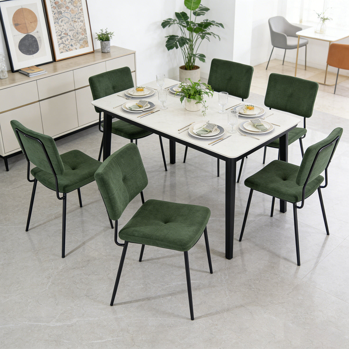 Karomi - Ensemble de 2 chaises de salle à manger industrielles en tissu vert