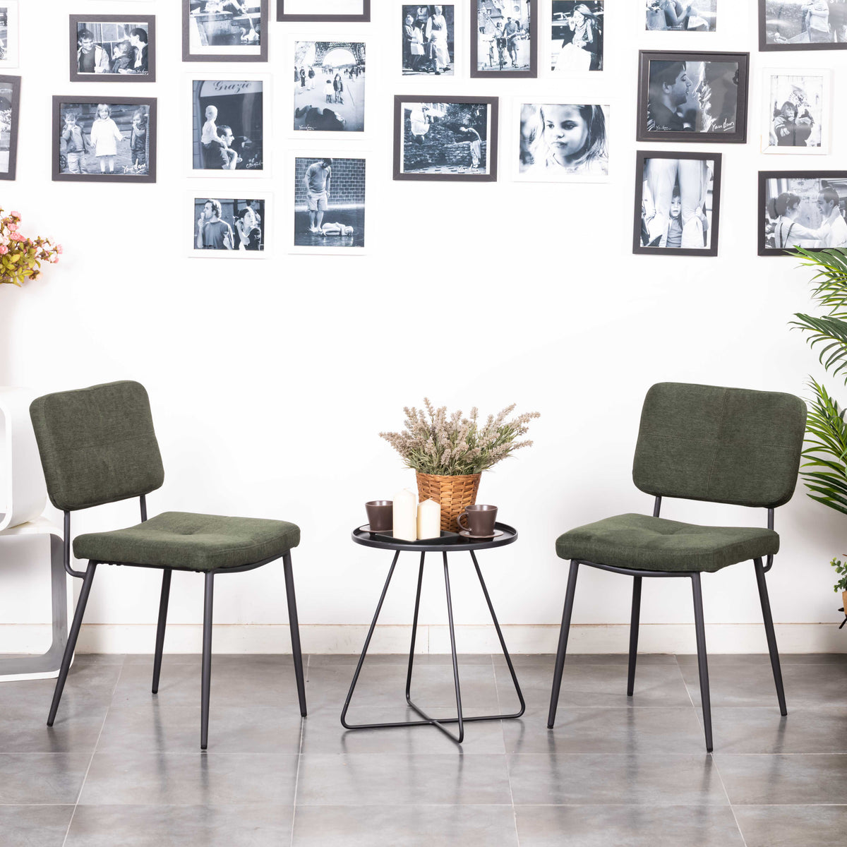 Karomi - Ensemble de 2 chaises de salle à manger industrielles en tissu vert