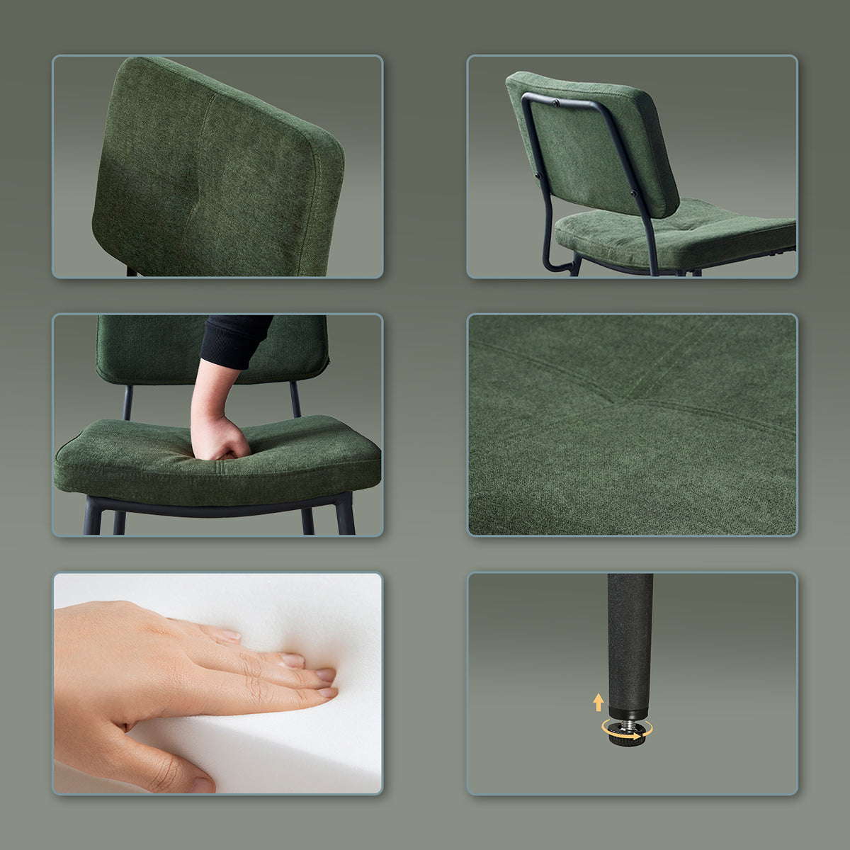 Karomi - Ensemble de 2 chaises de salle à manger industrielles en tissu vert