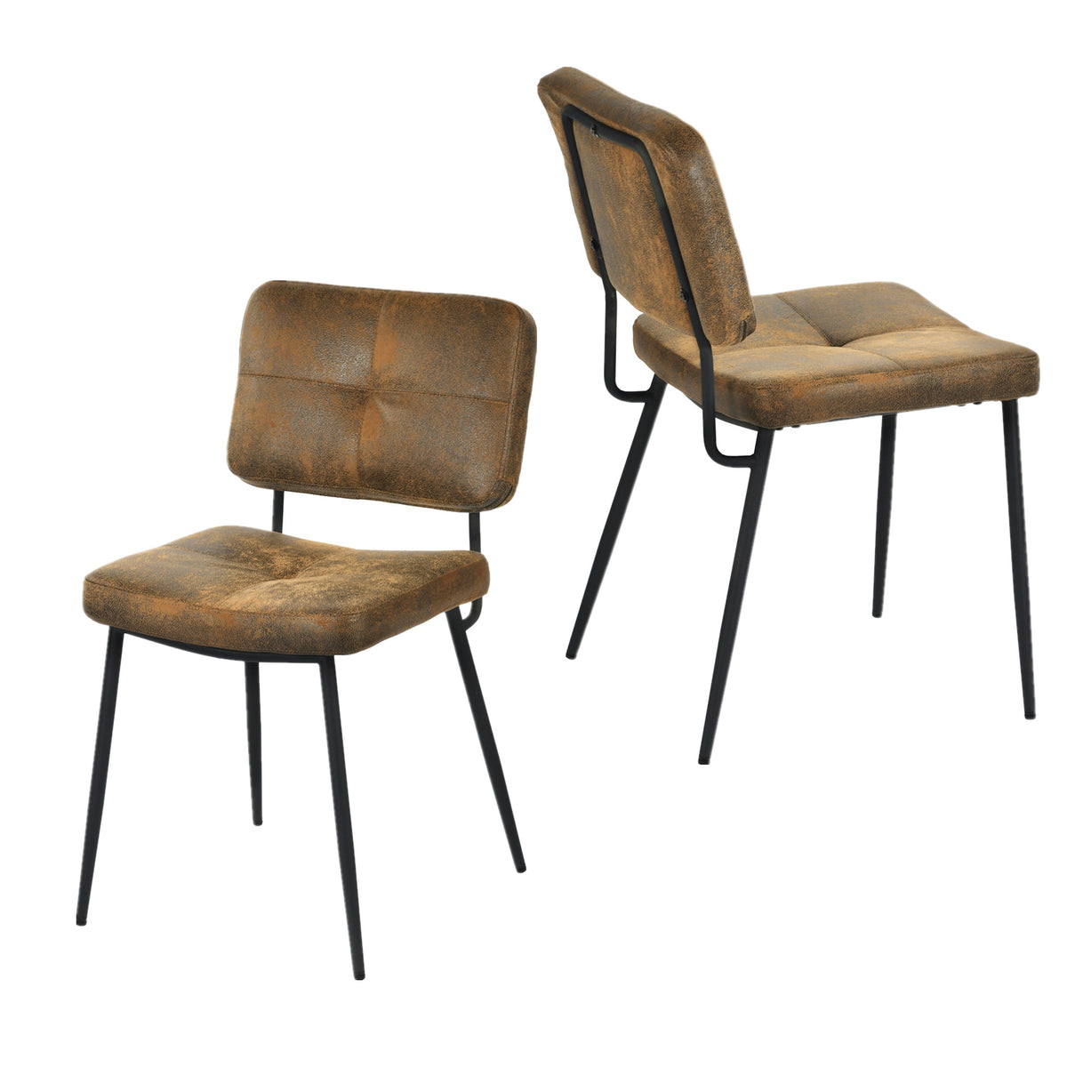 Karomi - Ensemble de 2 chaises de salle à manger industrielles en suédine brune