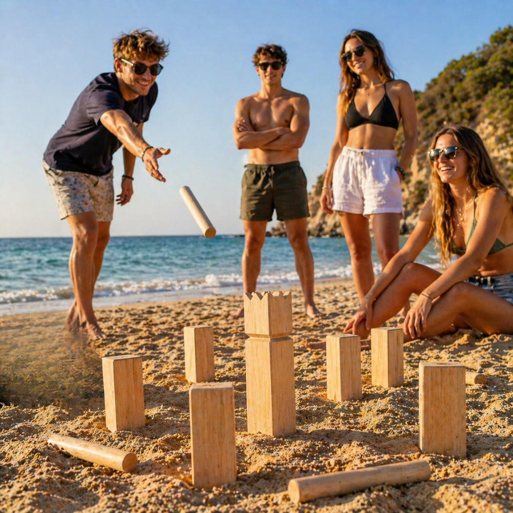 Jeu de Kubb en Bois 21 Pièces pour 2 à 12 Joueurs avec Filet de Rangement – Jeu d’Extérieur d’Adresse pour Jardin