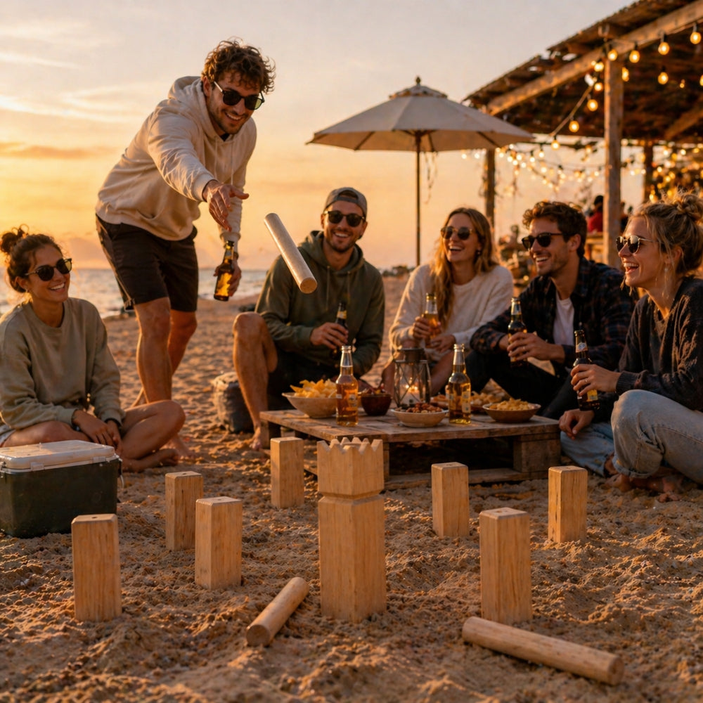 Jeu de Kubb en Bois 21 Pièces pour 2 à 12 Joueurs avec Filet de Rangement – Jeu d’Extérieur d’Adresse pour Jardin
