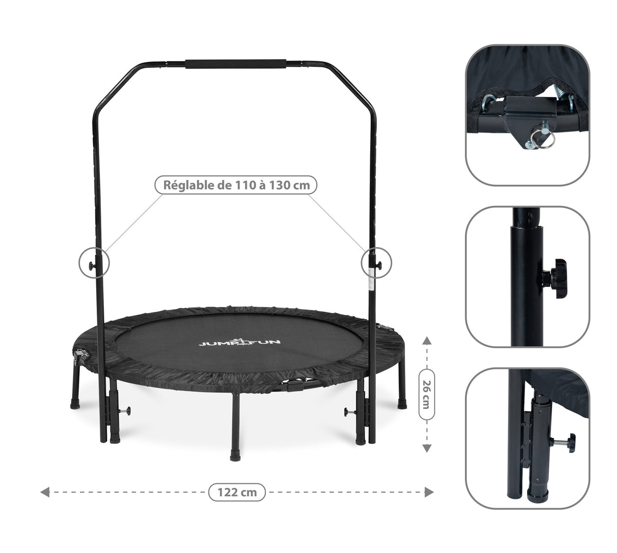 Mini Trampoline Fitness Jump4fun Pliable Door-Bar - 122cm noir