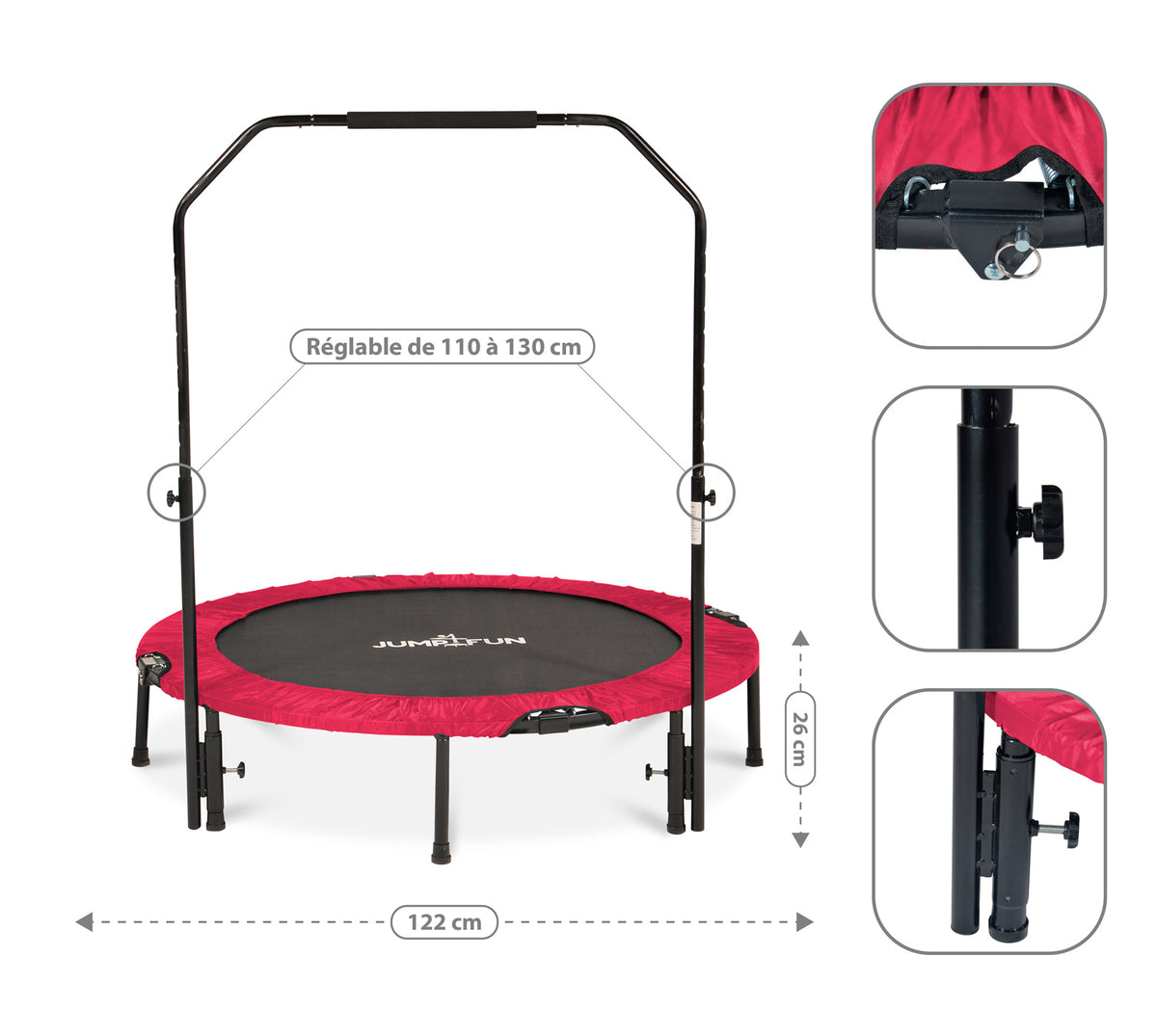 Mini Trampoline Fitness Jump4fun Pliable Door-Bar - 122cm rouge