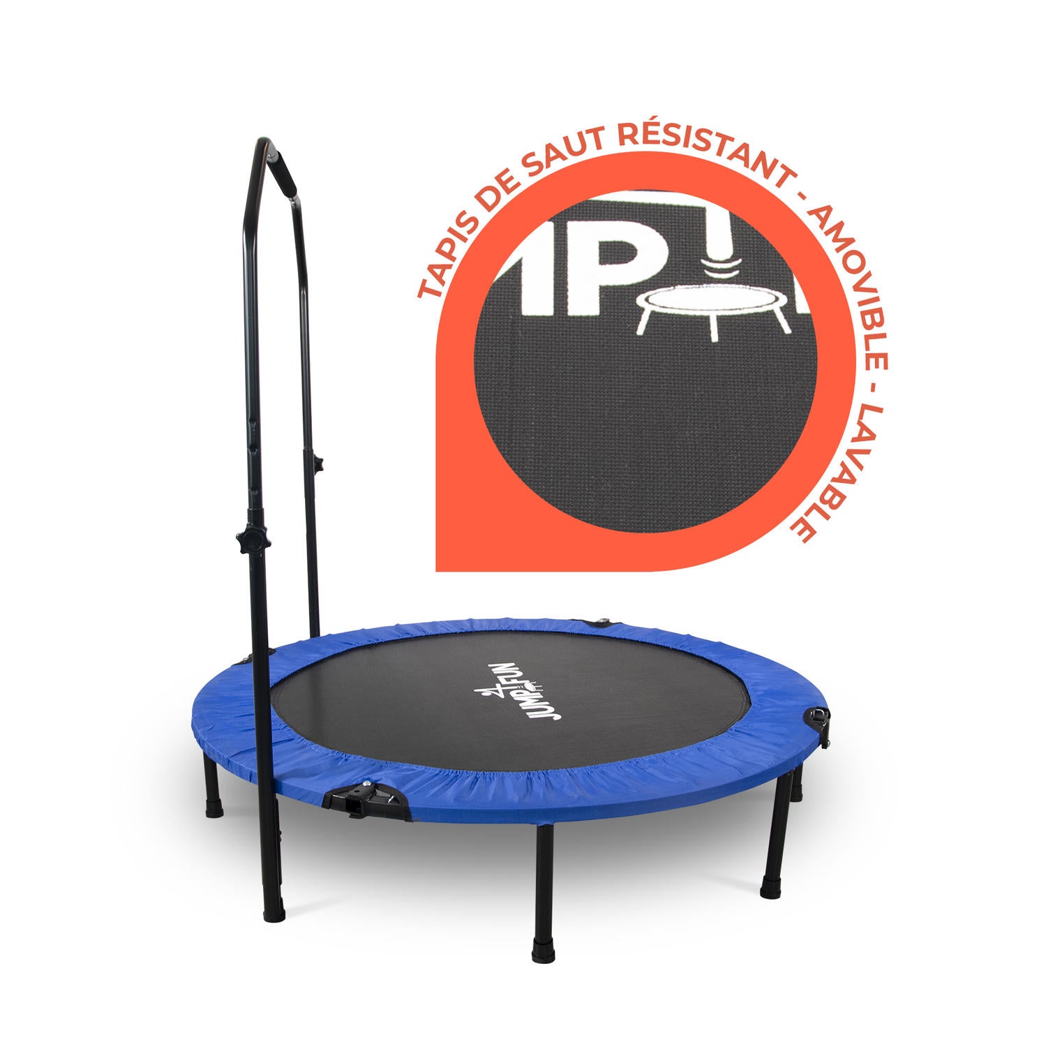 Mini Trampoline Fitness Jump4fun Pliable Door-Bar - 122cm Bleu