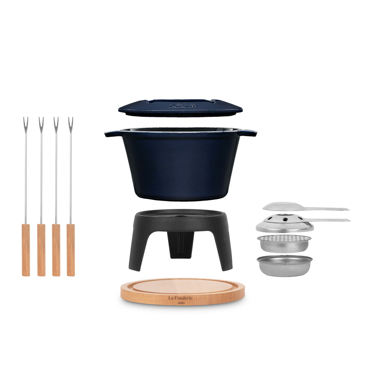Service à fondue en fonte pour 4 personnes - Bleu
