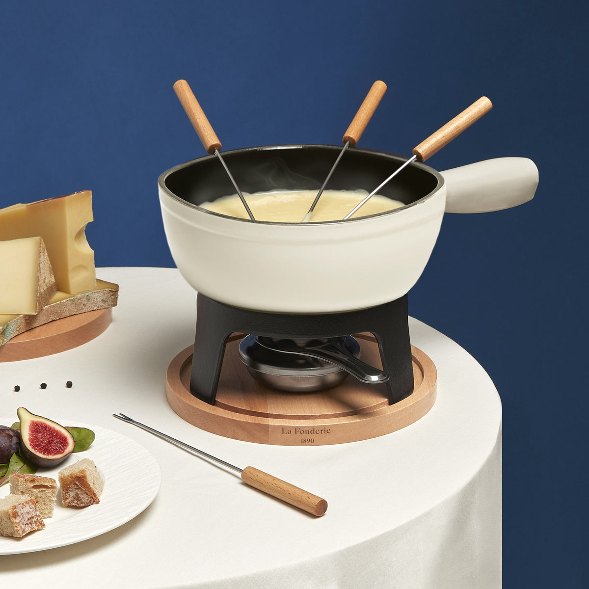 Service à fondue en fonte pour 6 personnes - Beige