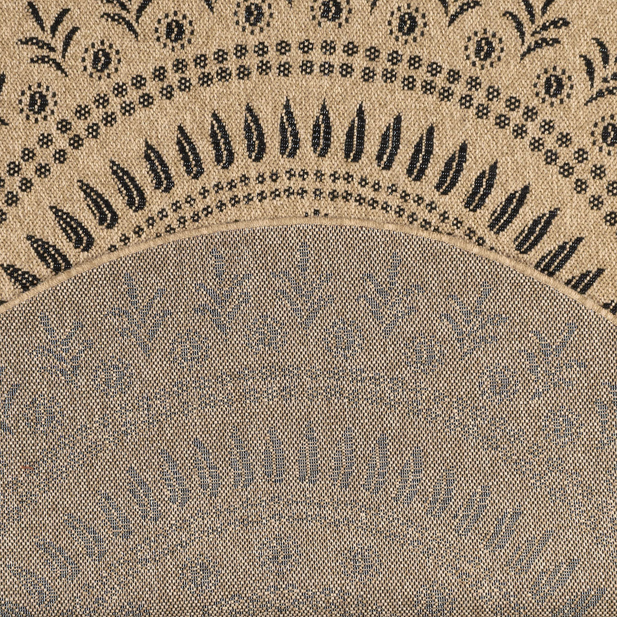 Tapis aspect jute nature motifs orientaux noirs rond - Nature