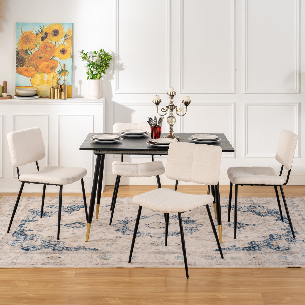 Pomona - Ensemble de 4 chaises de salle à manger scandinaves en tissu bouclette beige