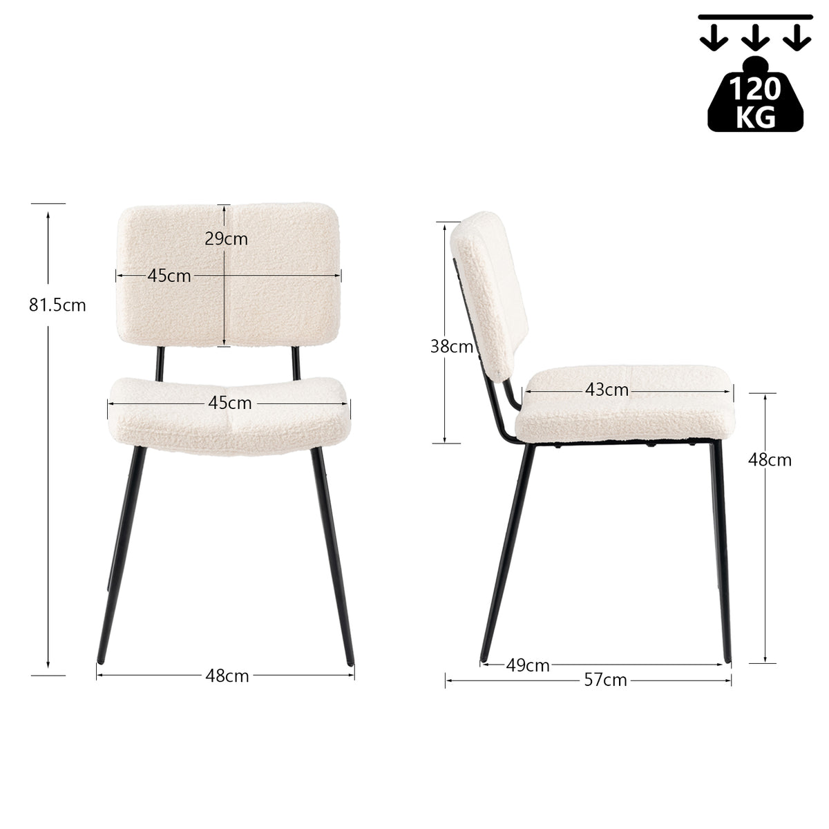 Pomona - Ensemble de 4 chaises de salle à manger scandinaves en tissu bouclette beige