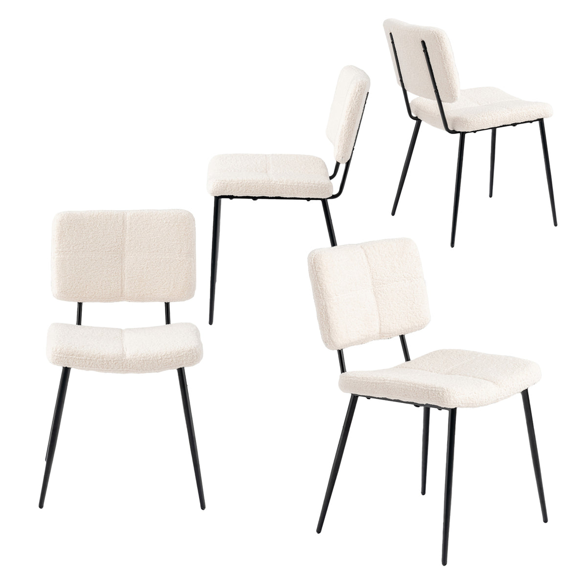 Pomona - Ensemble de 4 chaises de salle à manger scandinaves en tissu bouclette beige