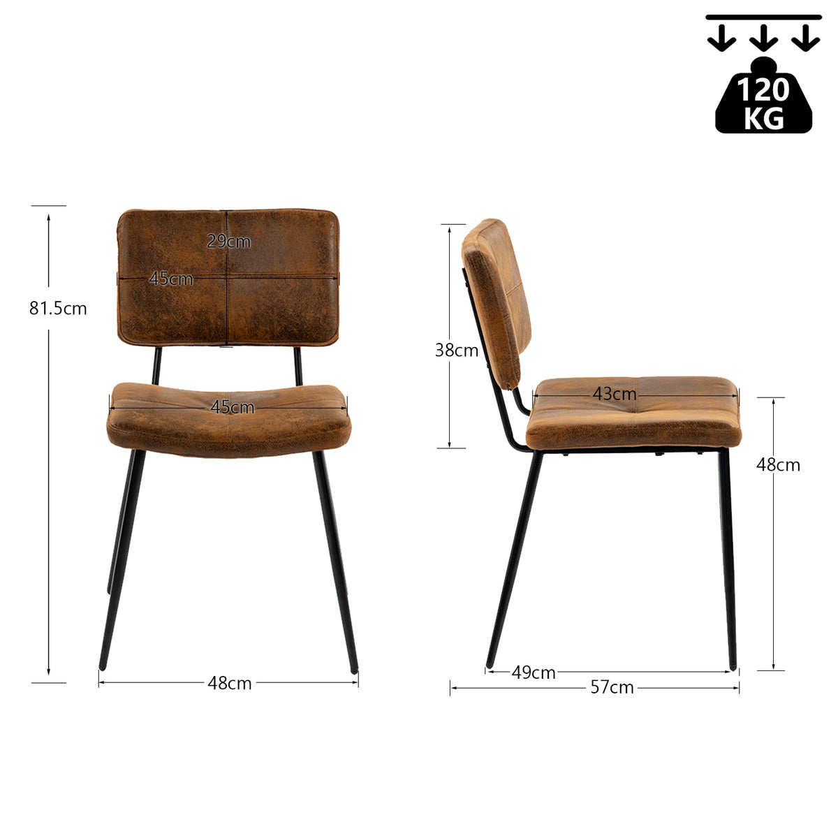 Pomona - Ensemble de 4 chaises de salle à manger industrielles en suédine brune