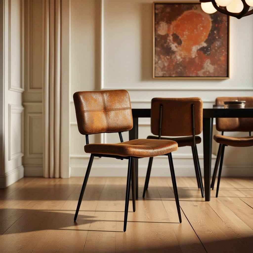 Pomona - Ensemble de 4 chaises de salle à manger industrielles en suédine brune
