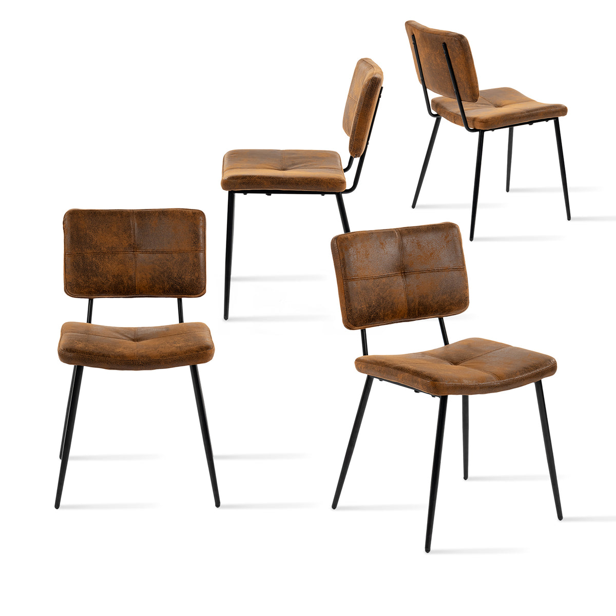 Pomona - Ensemble de 4 chaises de salle à manger industrielles en suédine brune