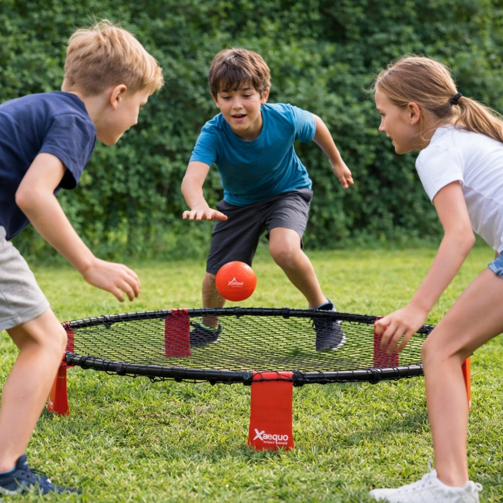 Jeu de Roundnet Complet avec Sac de Transport – Filet, 3 Balles et Pompe Inclus