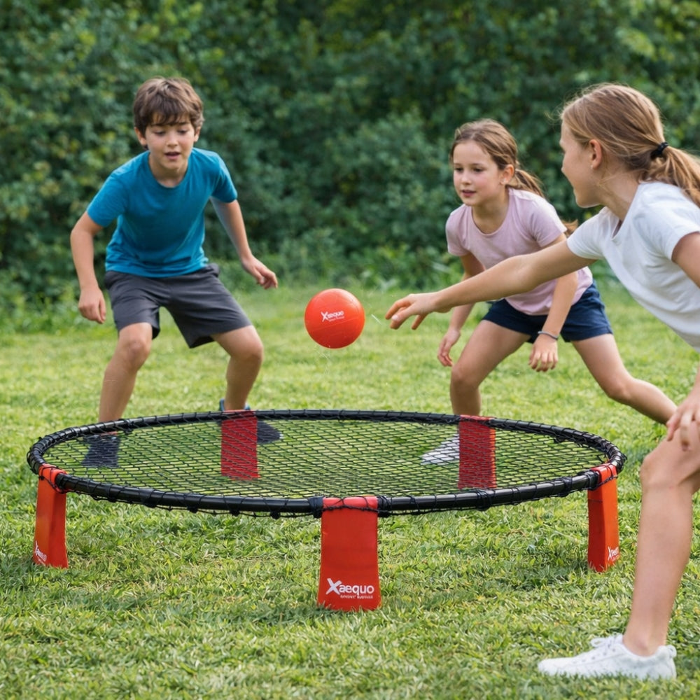 Jeu de Roundnet Complet avec Sac de Transport – Filet, 3 Balles et Pompe Inclus