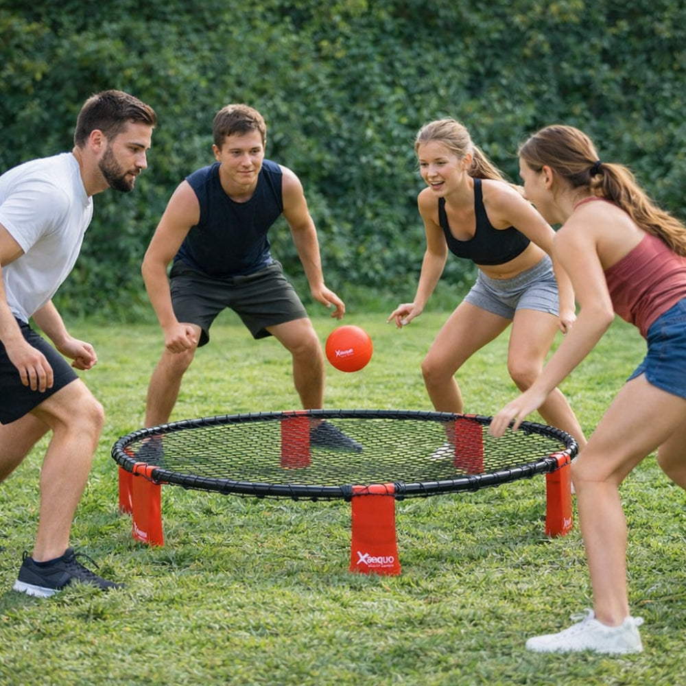 Jeu de Roundnet Complet avec Sac de Transport – Filet, 3 Balles et Pompe Inclus