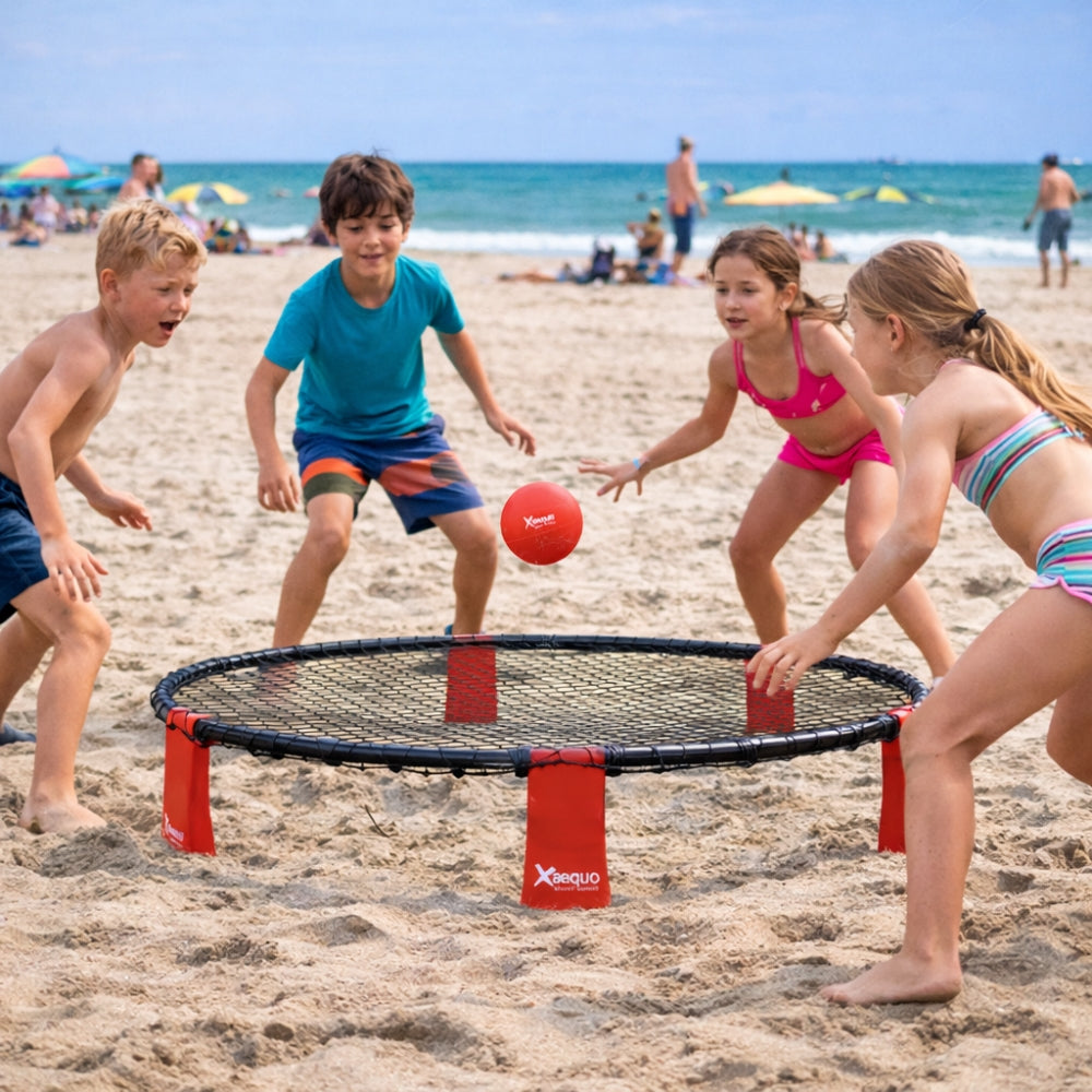 Jeu de Roundnet Complet avec Sac de Transport – Filet, 3 Balles et Pompe Inclus