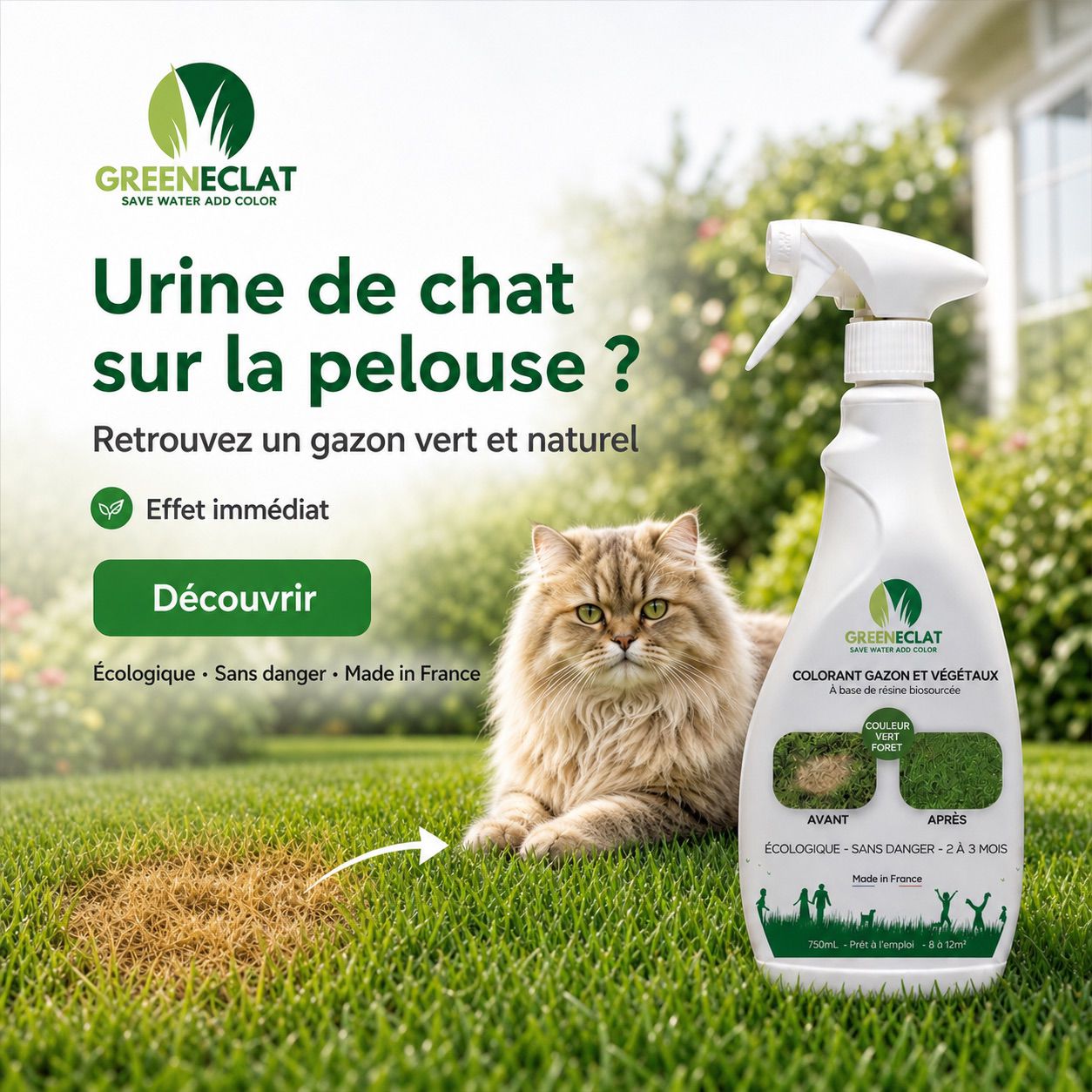 Colorant naturel gazon et thuyas vert forêt - résultat immédiat - 750ml + 2 recharges