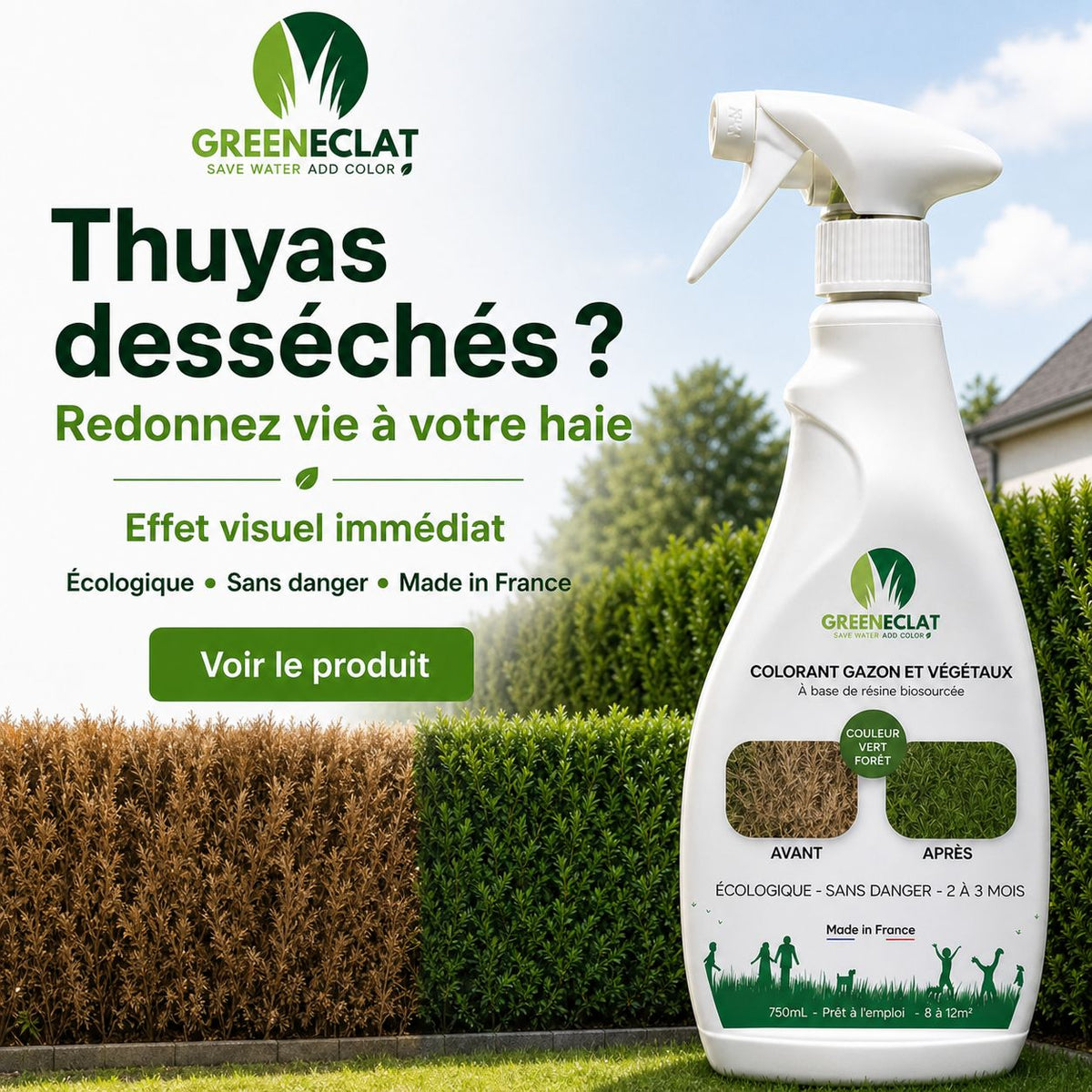 Colorant naturel gazon et thuyas vert forêt - résultat immédiat - 750ml + 2 recharges