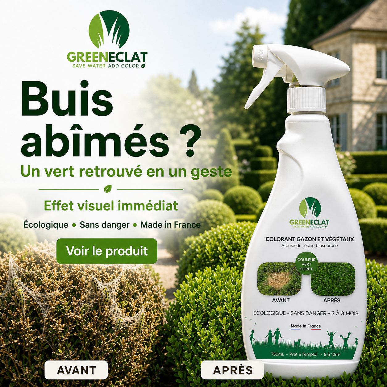 Colorant naturel gazon et thuyas vert forêt - résultat immédiat - 750ml + 2 recharges