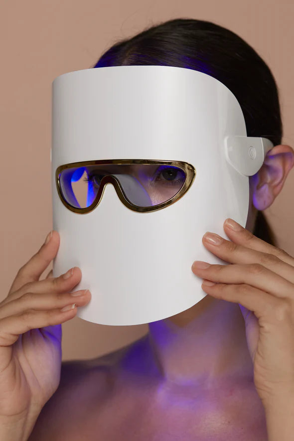 Masque LED visage luminothérapie 3 couleurs blanc/or