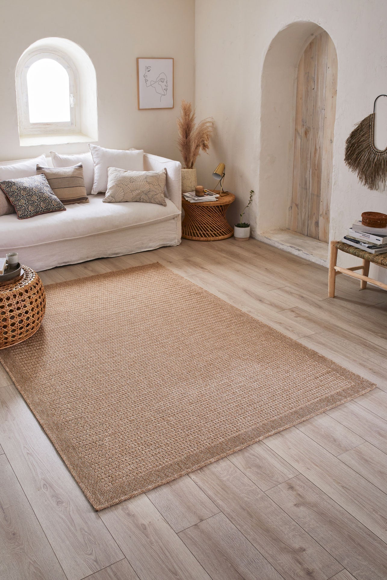 Tapis effet jute naturel uni beige - Nature
