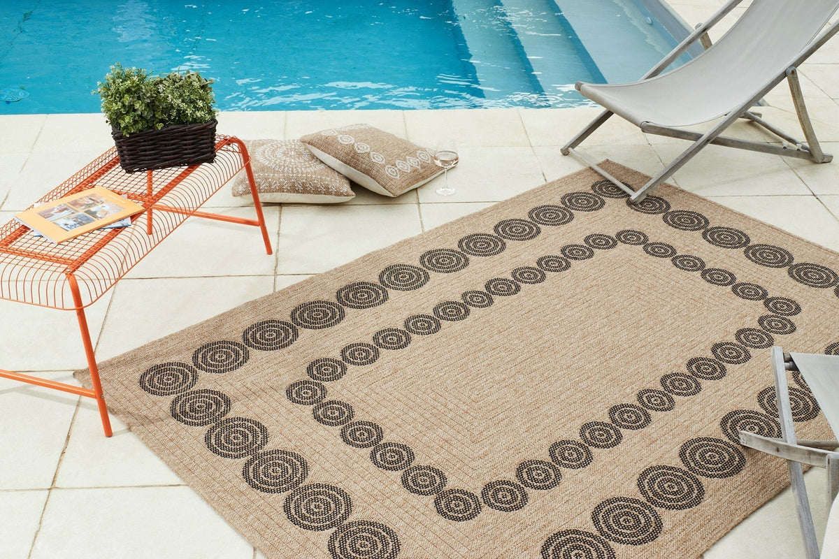 Tapis aspect jute nature motifs géométriques noirs - Nature