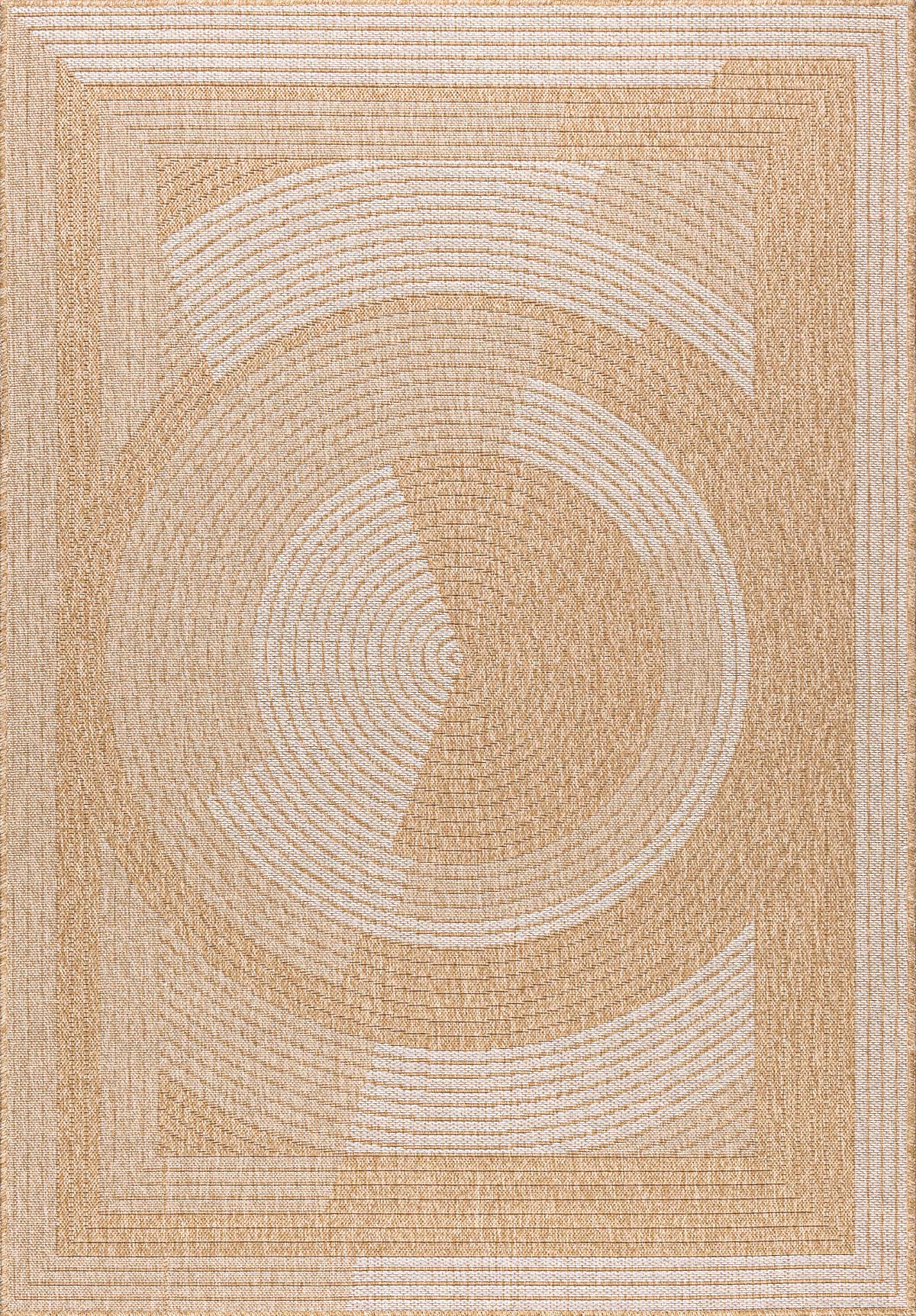 Tapis aspect jute nature motifs circulaires blancs - Nature