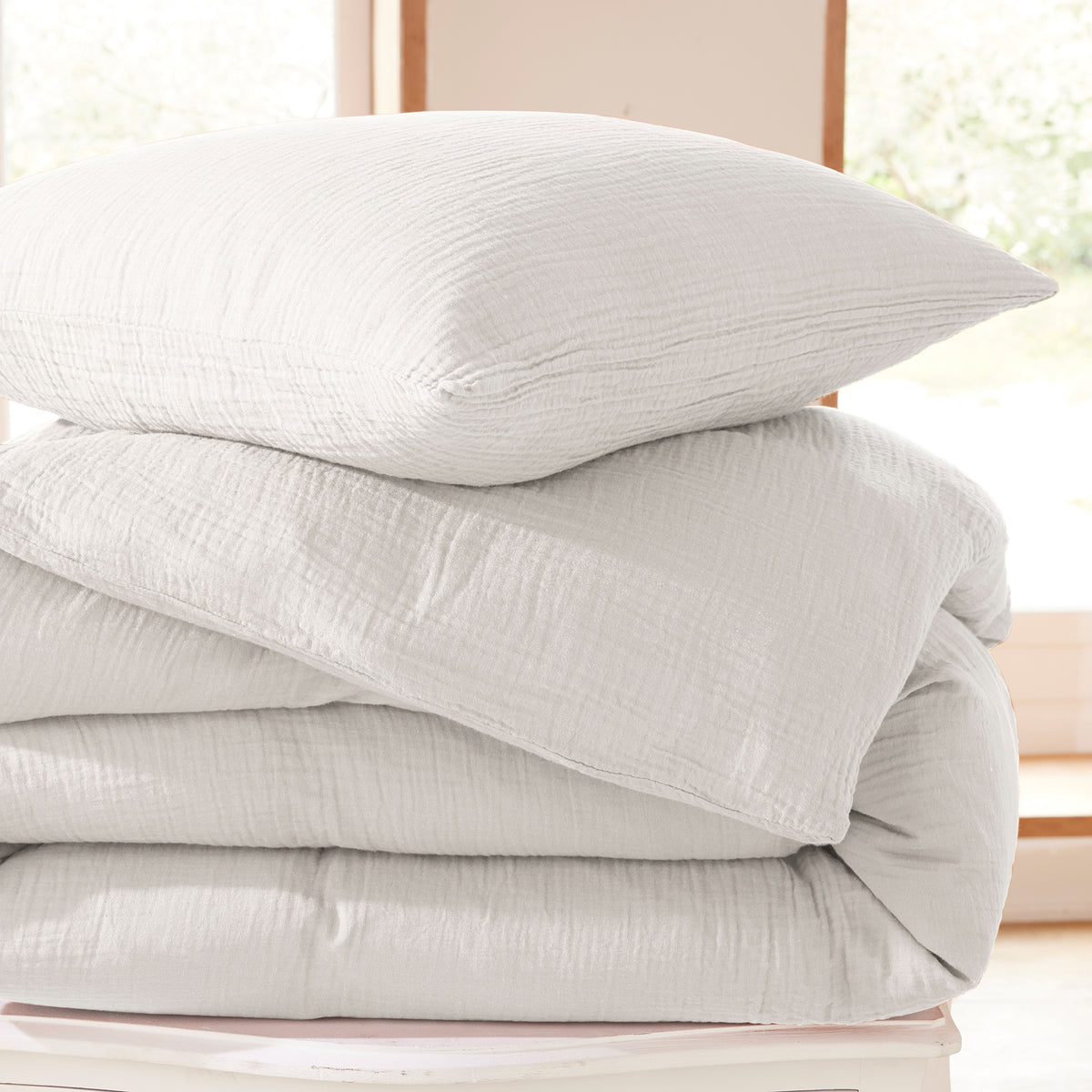 Pack 2 pièces Housse de couette - 140x200cm + 1 taie d'oreiller 65X65cm gaze de coton Neige