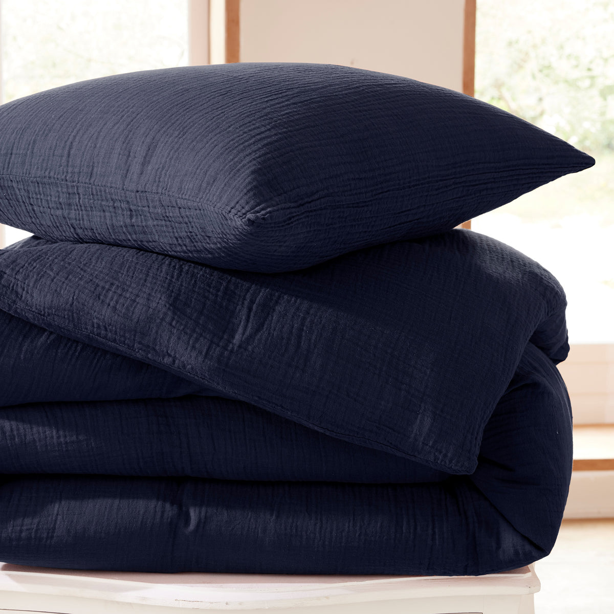 Pack 3 pièces Housse de couette - 260x240cm + 2 taies d'oreiller 65X65cm gaze de coton Orage
