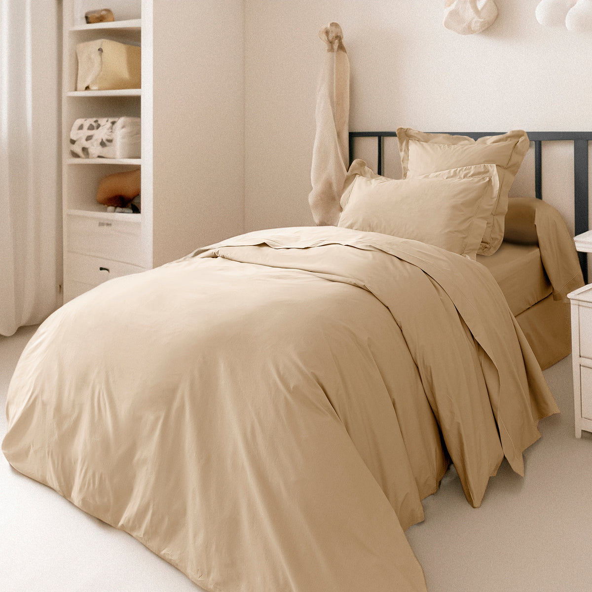 Housse de couette Percale 140 x 200 cm Pur Coton Peigné Longues Fibres 80 Fils/cm² Lin