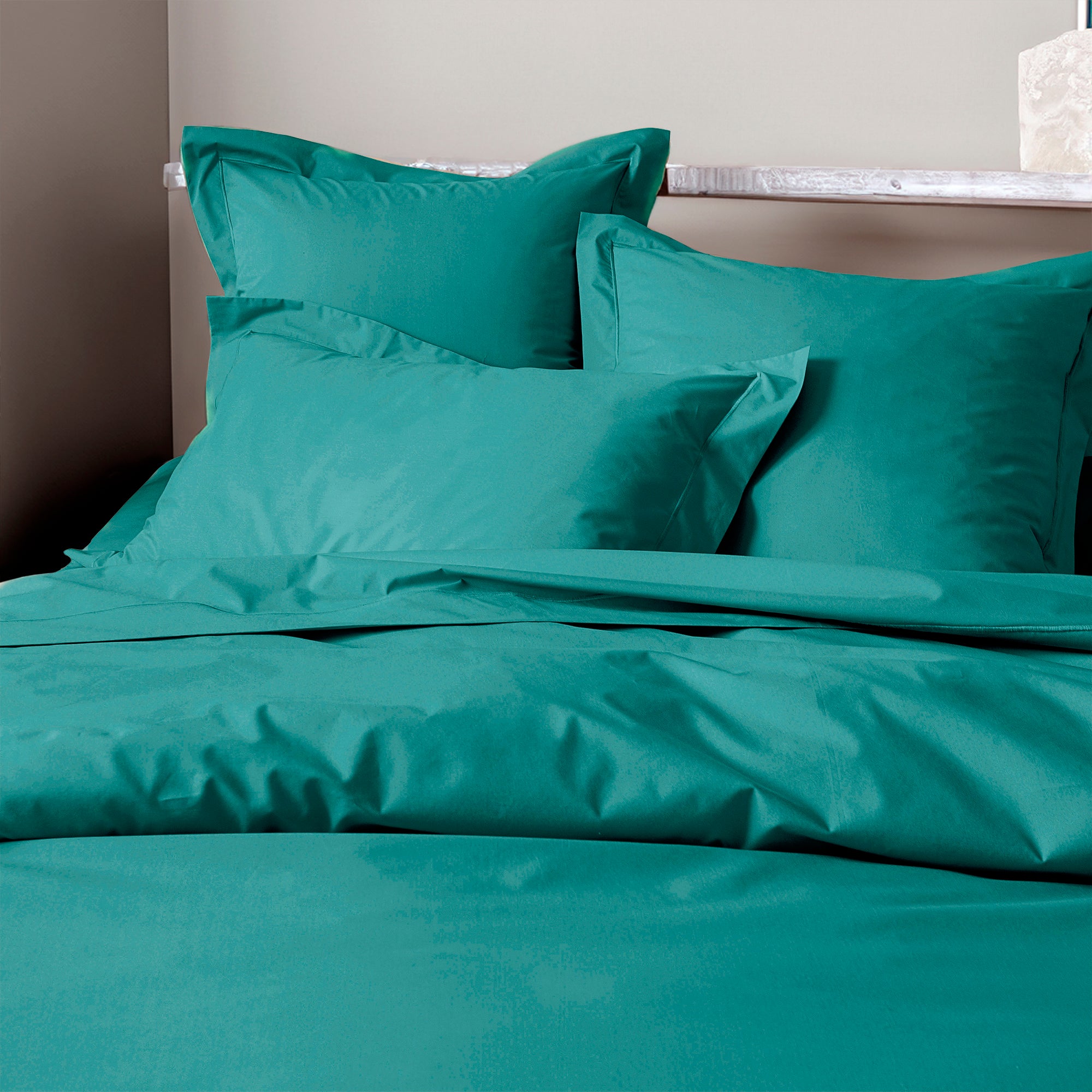 Housse de couette Percale 140 x 200 cm Pur Coton Peigné Longues Fibres 80 Fils/cm² Paon