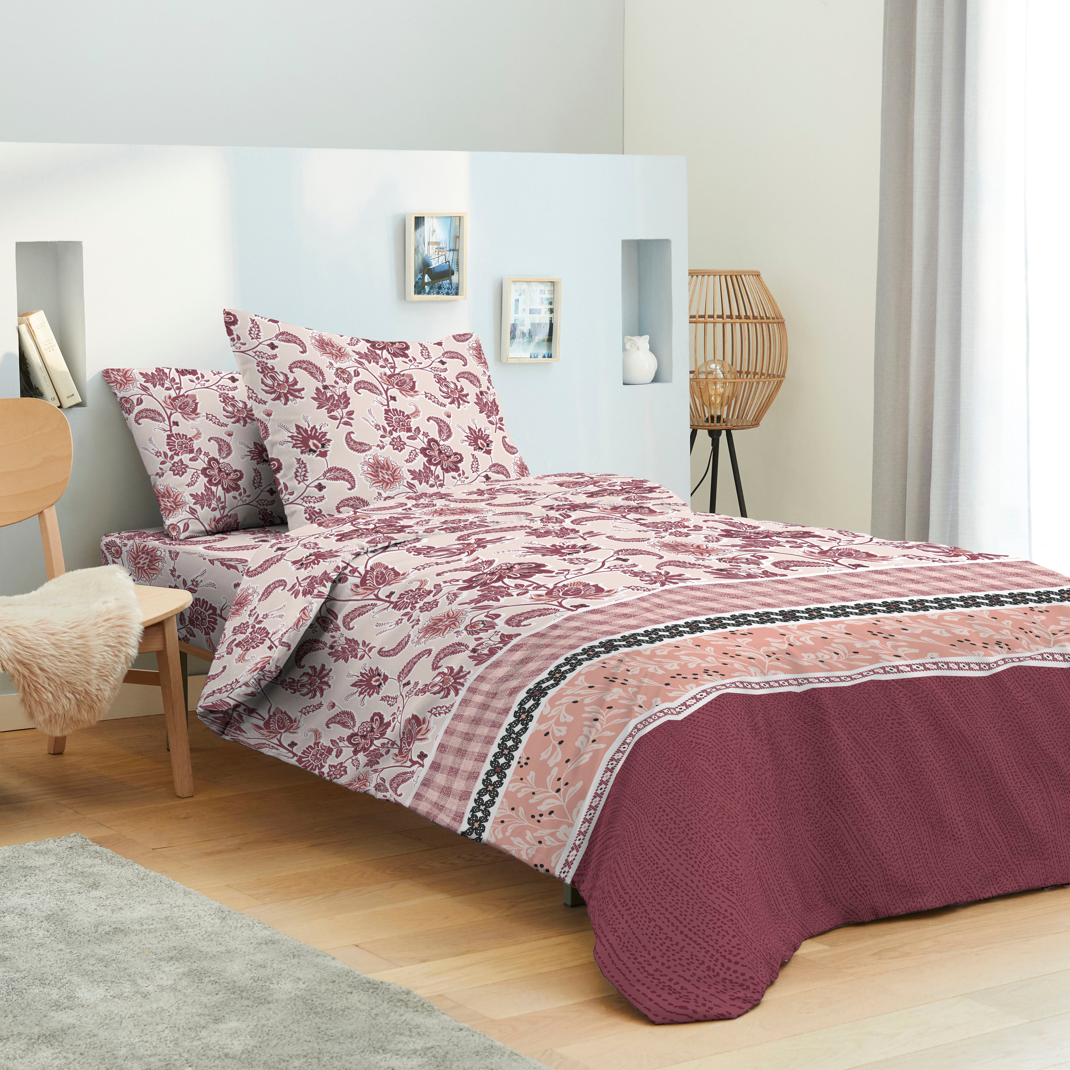 Pack 6 Pièces housse de couette 220 x 240 cm - Drap housse 140 x 190 cm - 100% Coton 57 Fils