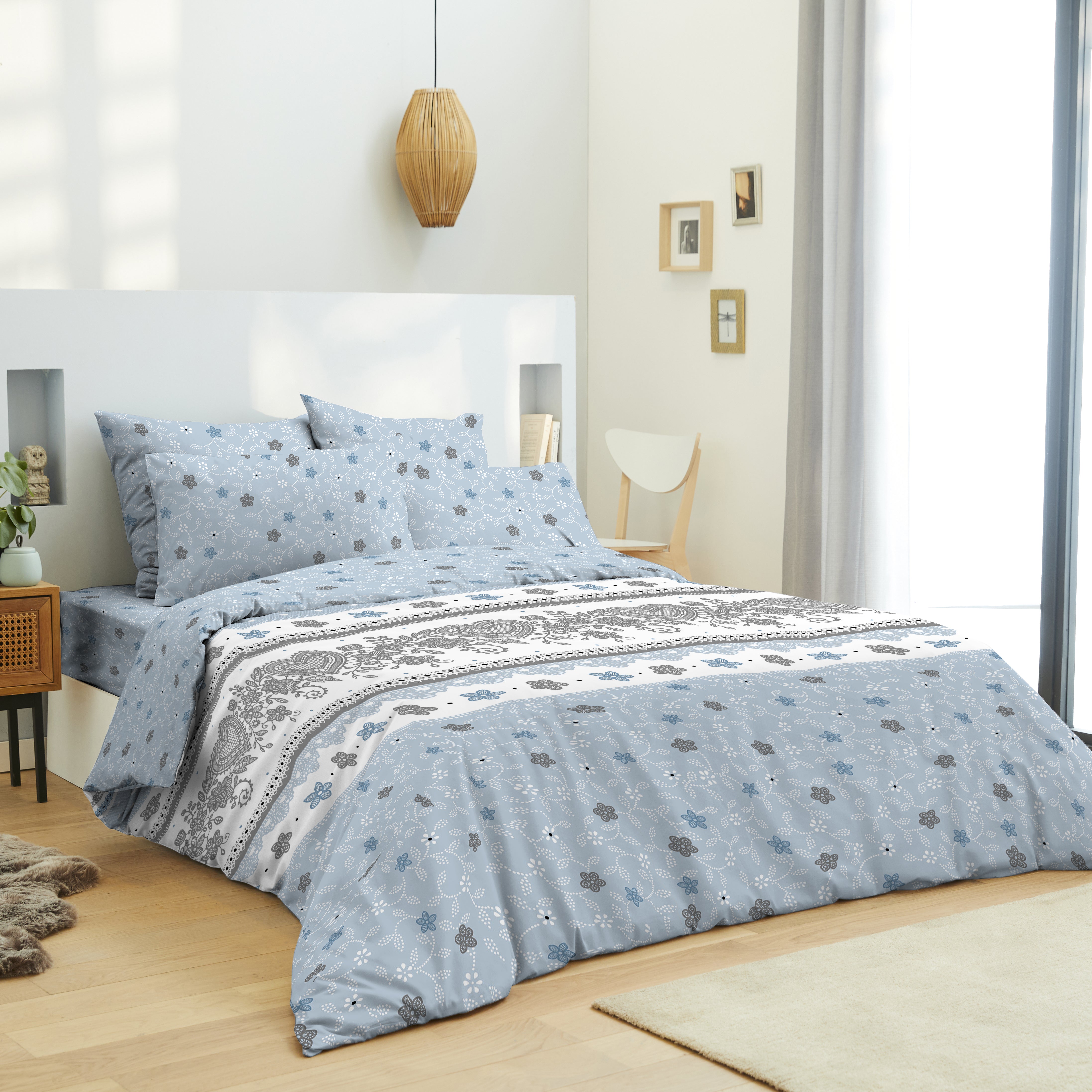 Pack 6 Pièces housse de couette 220 x 240 cm - Drap housse 140 x 190 cm - 100% Coton 57 Fils
