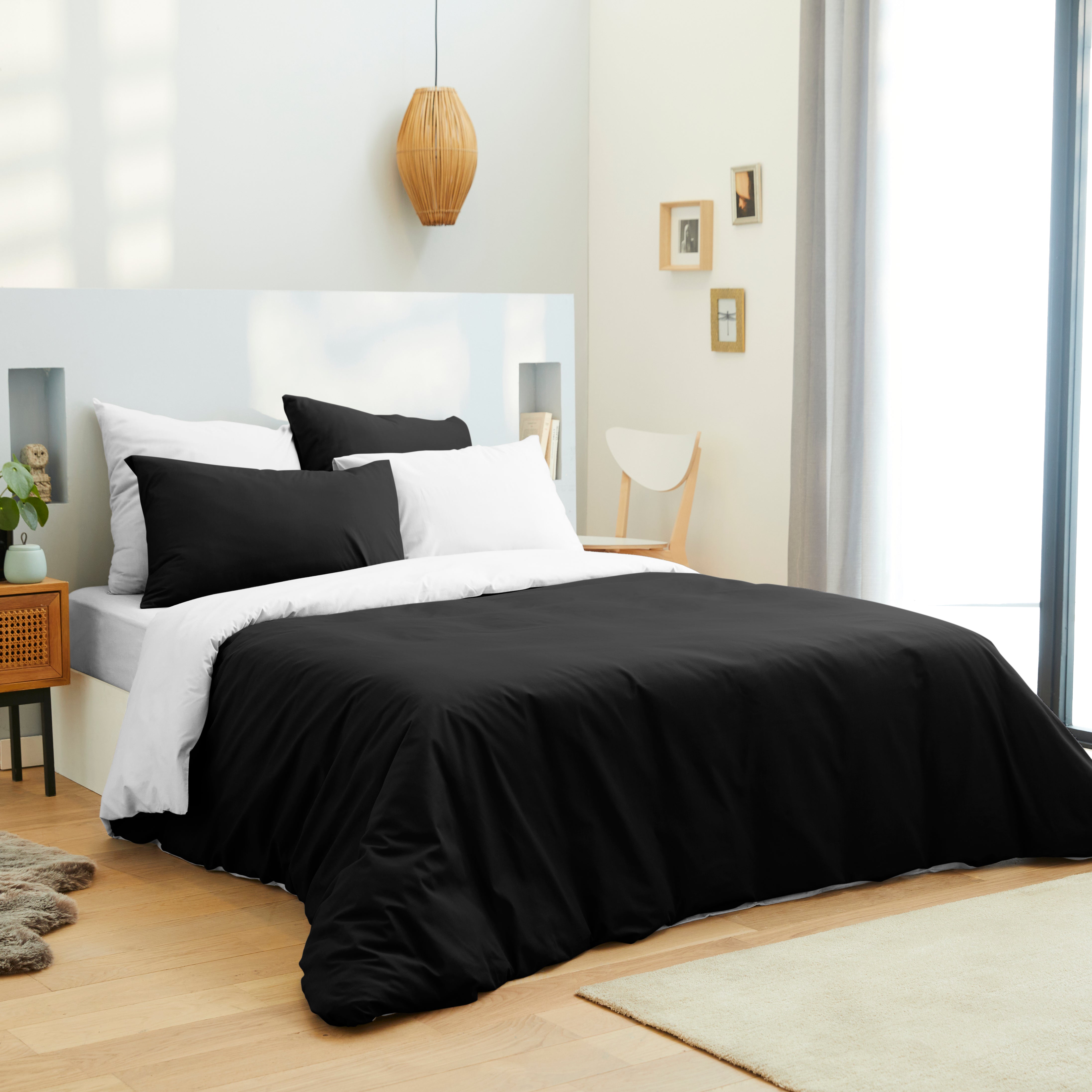 Pack 6 pièces Housse de couette 240 x 260 cm - Drap housse 180 x 200 cm - 100% Coton 57 Fils