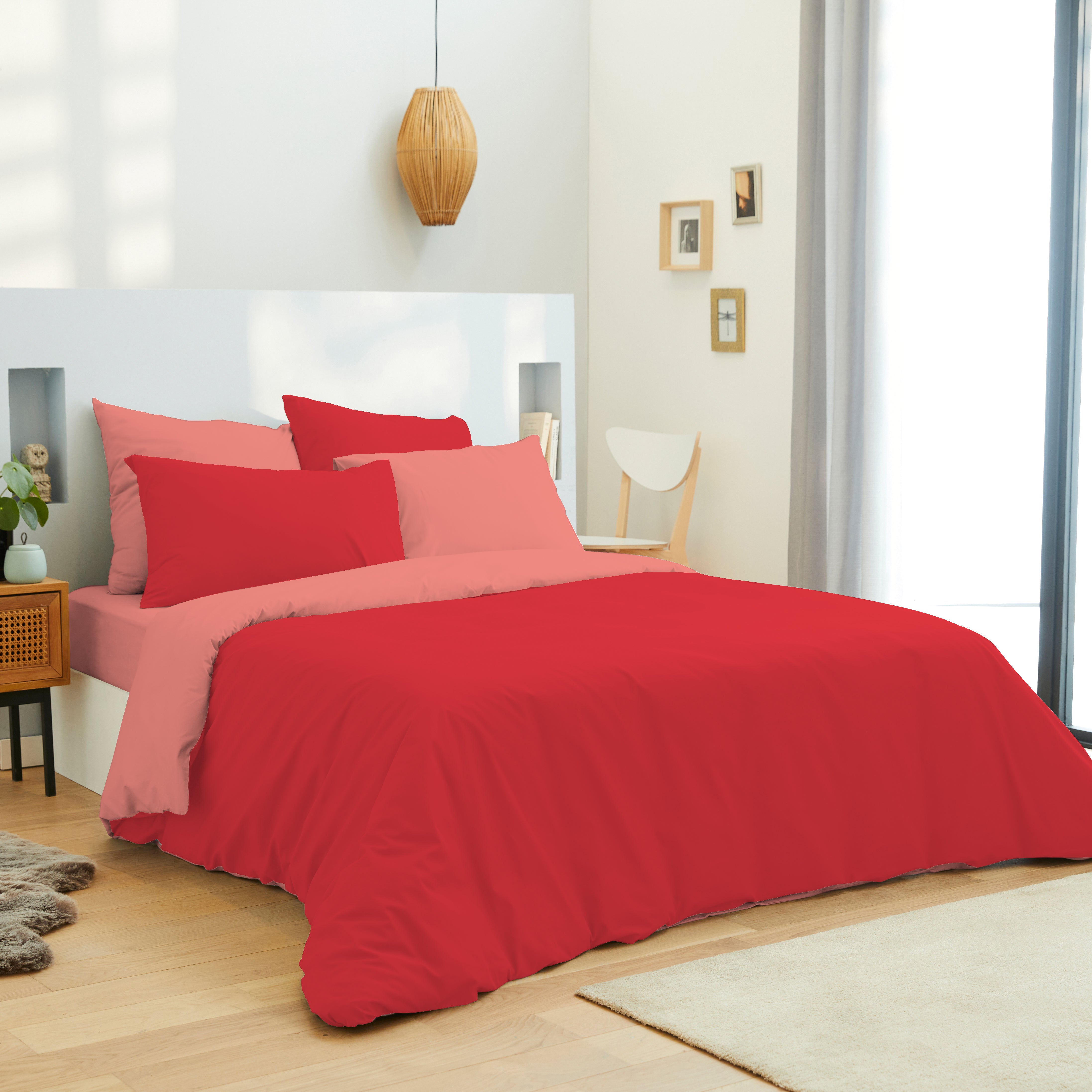 Pack 6 pièces Housse de couette 220 x 240 cm - Drap housse 140 x 190 cm - 100% Coton 57 Fils