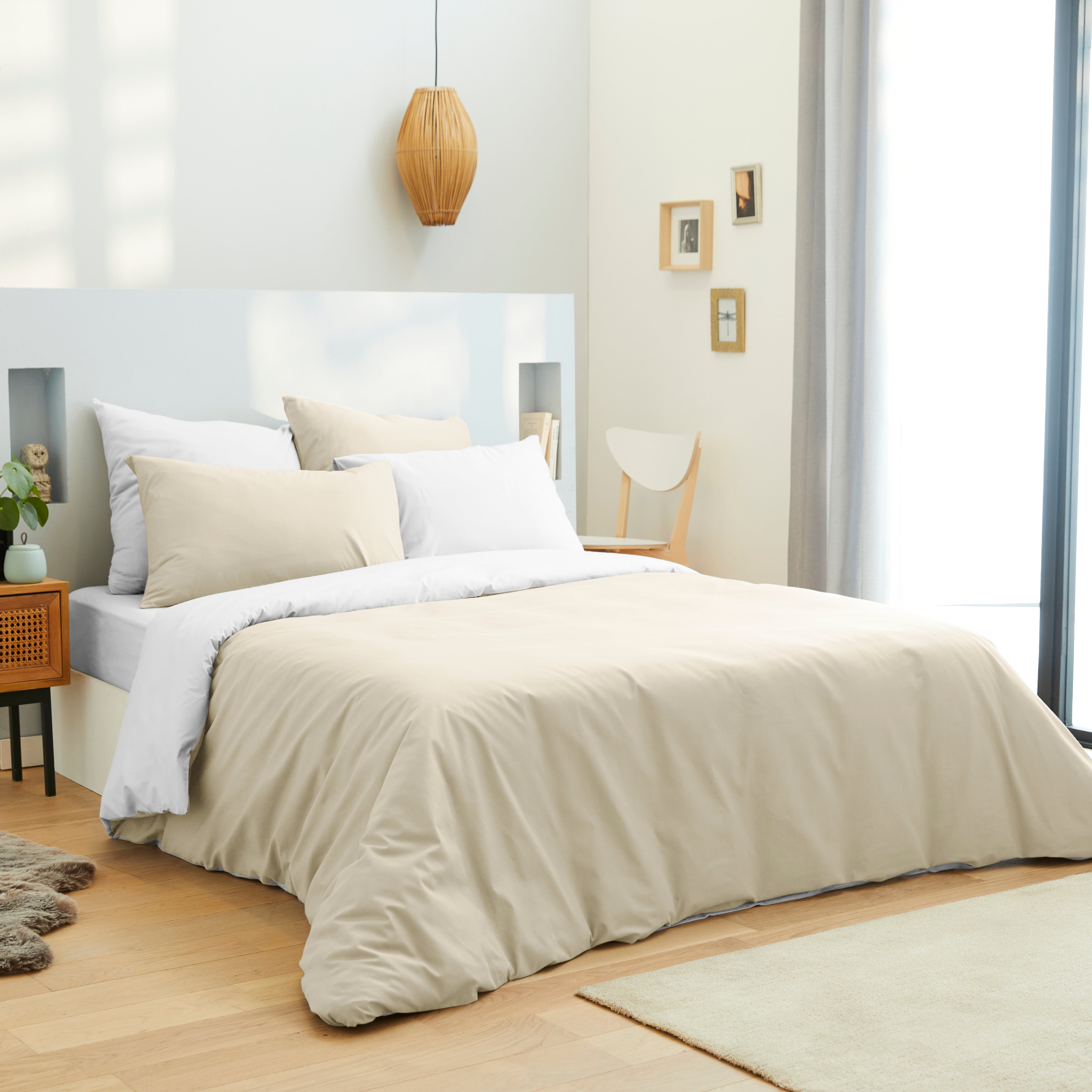 Pack 6 pièces Housse de couette 220 x 240 cm - Drap housse 160 x 200 cm - 100% Coton 57 Fils