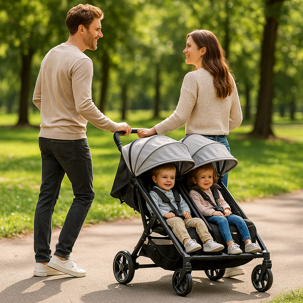 Poussette jumeaux ou enfants rapprochés largeur 74 cm Gris