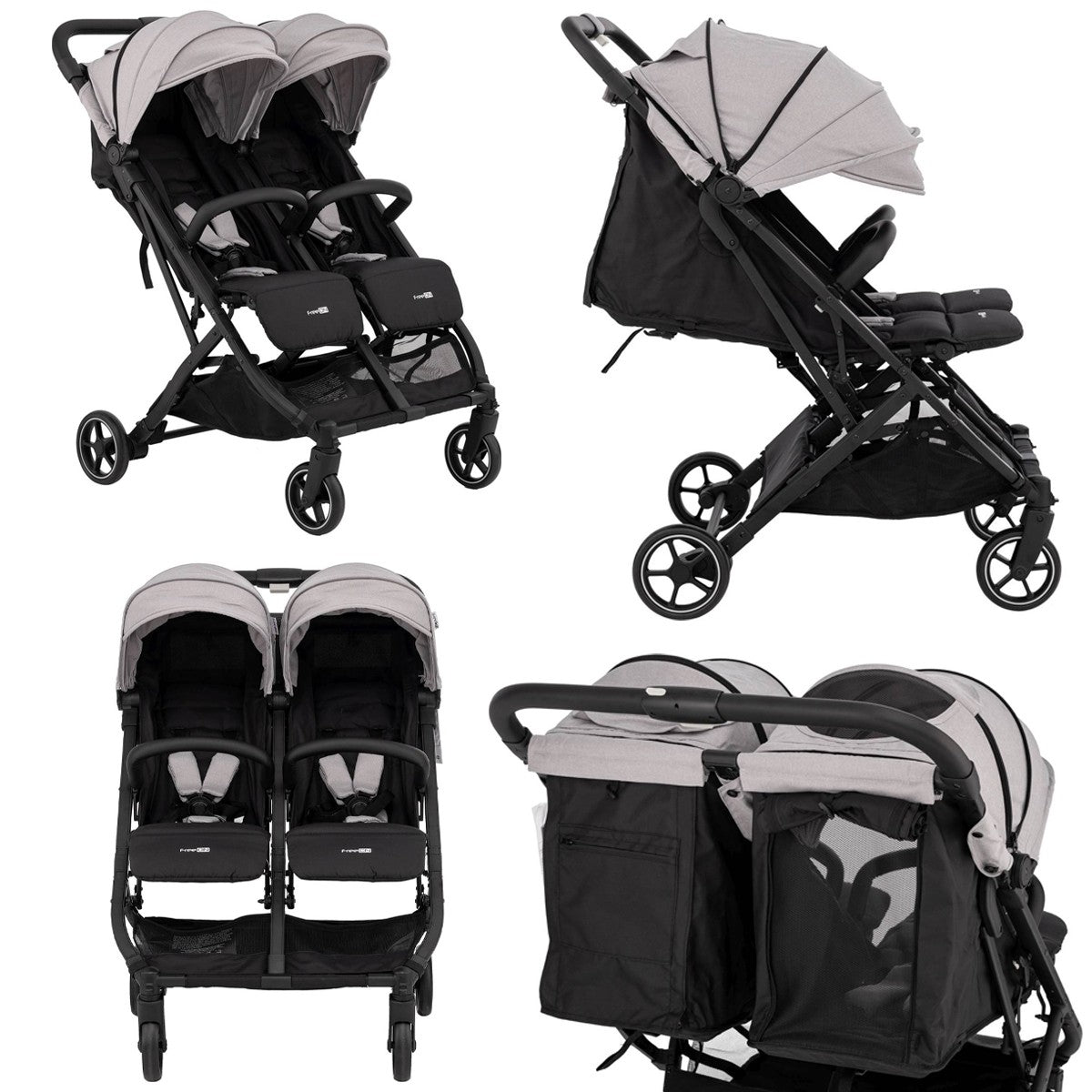 Poussette jumeaux ou enfants rapprochés largeur 74 cm Gris