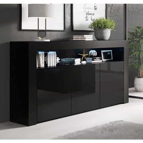 Buffet modèle Aker en noir brillant  - 155 x 91 cm