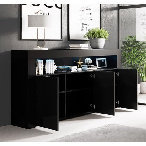 Buffet modèle Aker en noir brillant  - 155 x 91 cm