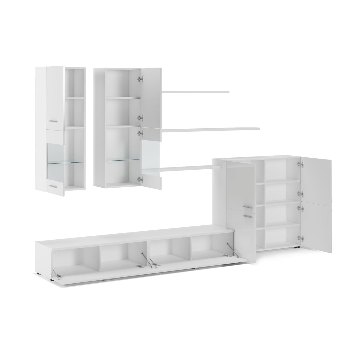 Ensemble de meubles TV,  ilumination LED, Blanc Laqué et Blanc Mat
