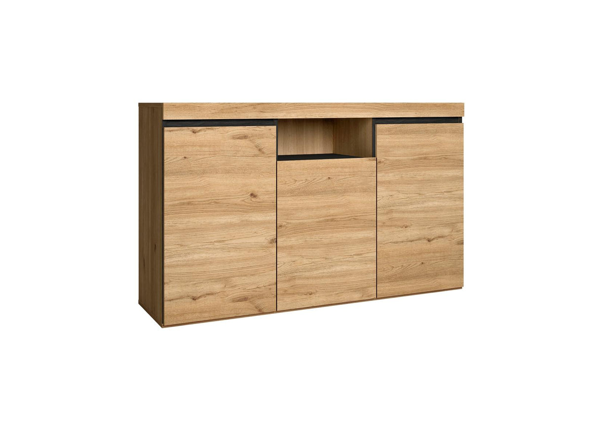 Buffet salon Salle à manger bureau Couleur ''Chêne/Noir'' 3 Portes 1 Compartiment 81x140x40cm, nordique