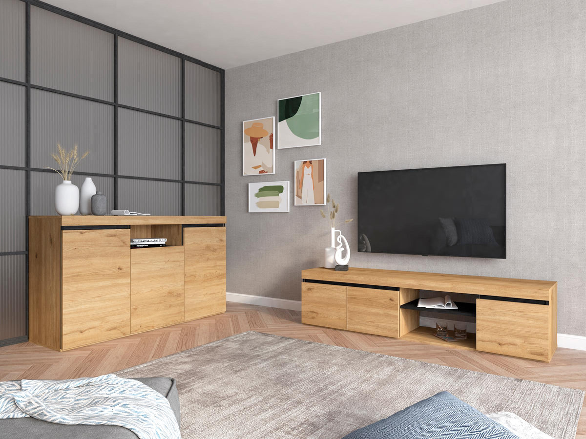 Meuble TV Chêne/Noir, 160x40x41cm