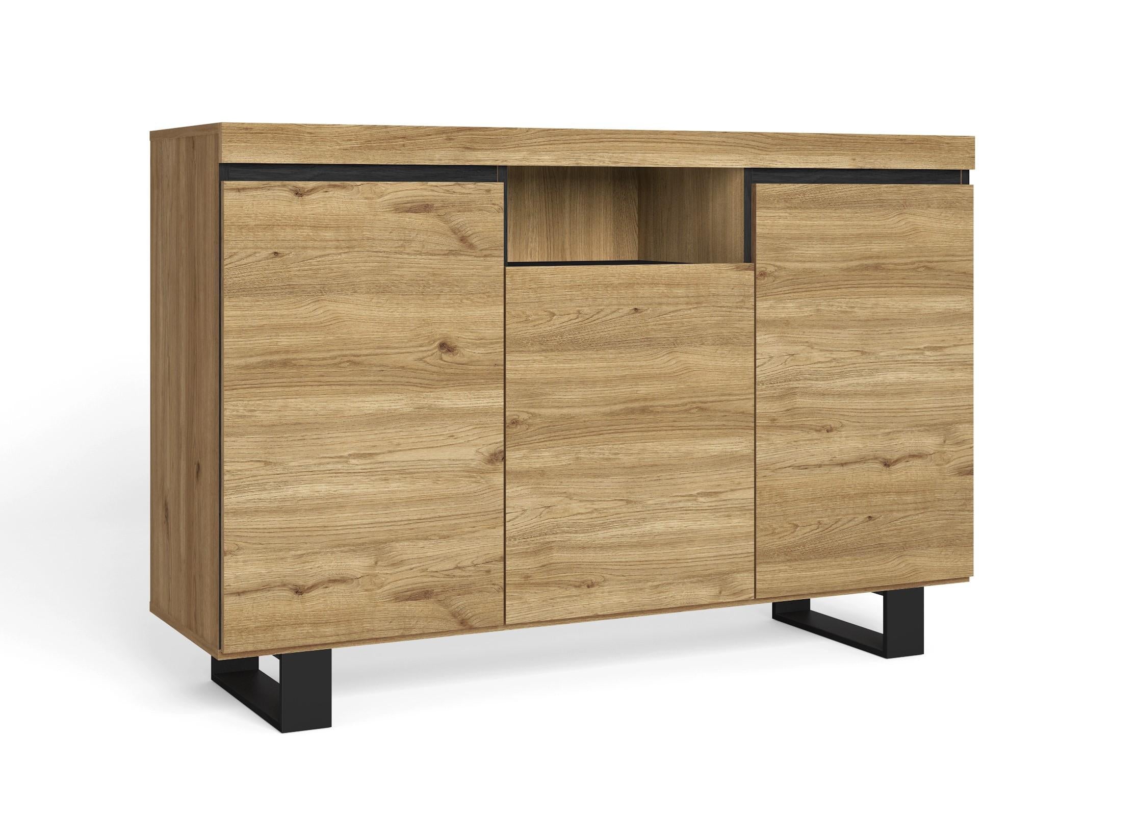 Buffet salon Salle à manger bureau Couleur ''Chêne/Noir'' 3 Portes 1 Compartiment 140x40x92cm