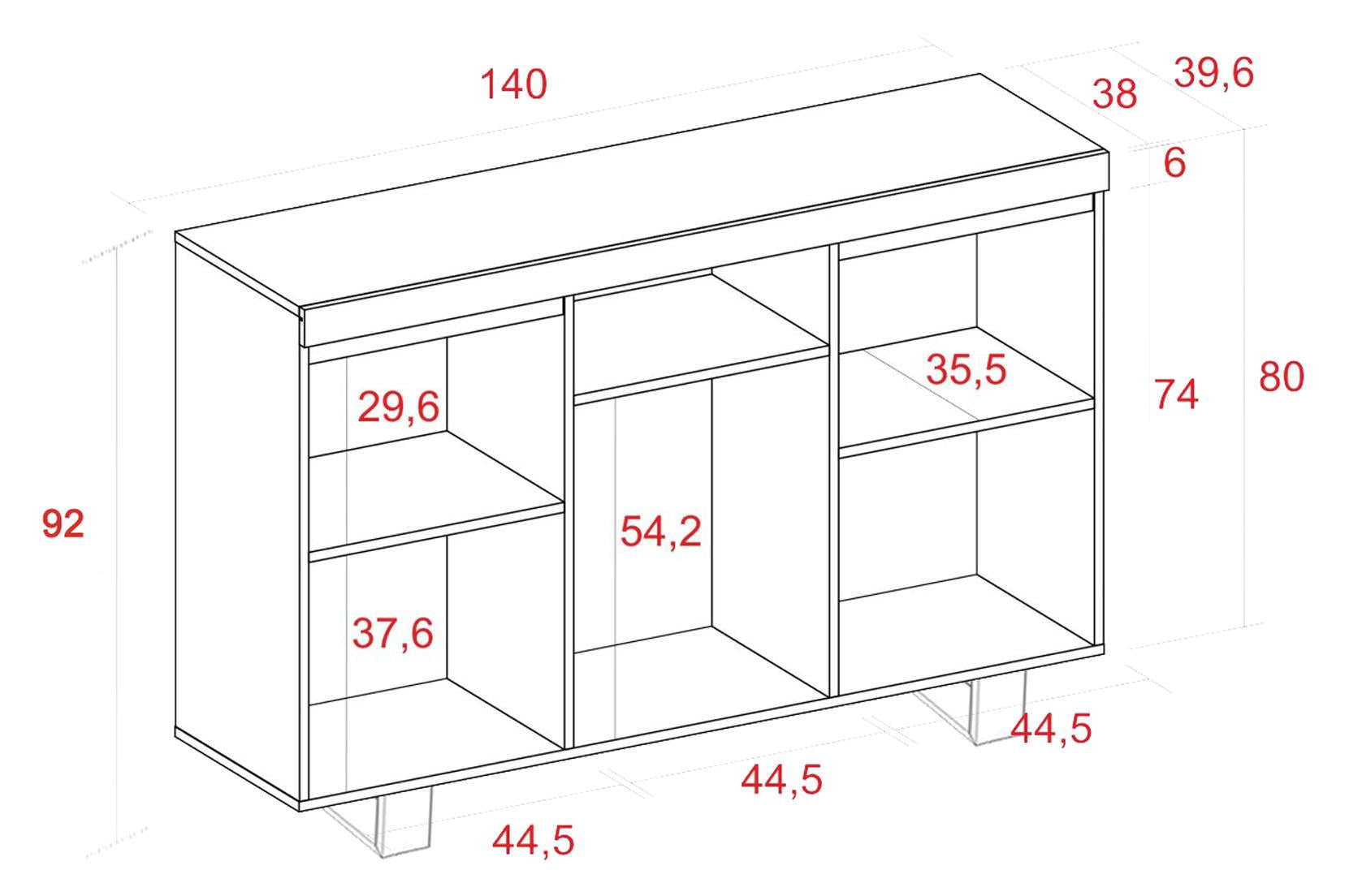 Buffet salon Salle à manger bureau Couleur ''Chêne/Noir'' 3 Portes 1 Compartiment 140x40x92cm